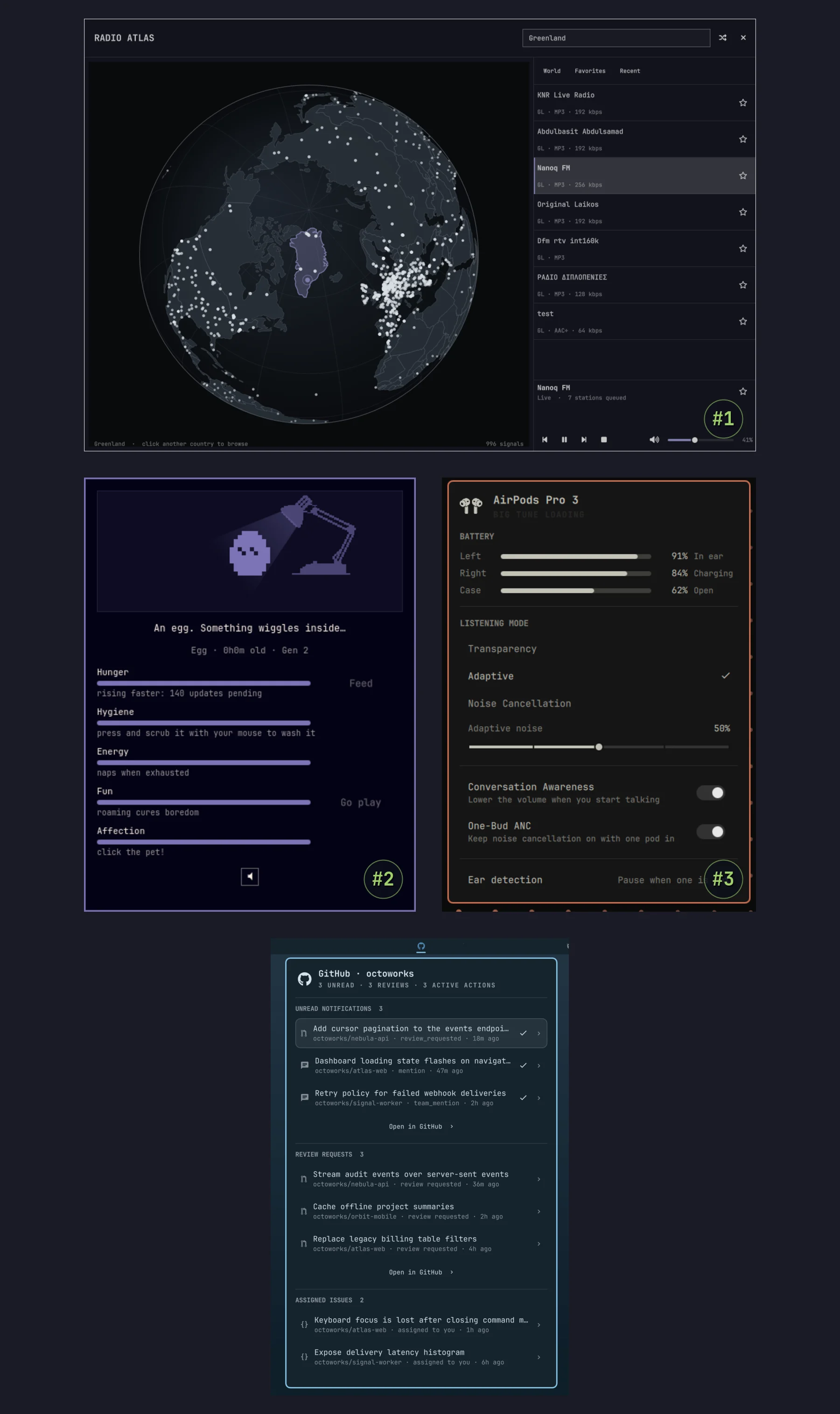 Radio Atlas, Omagotchi, AirPods a GitHub
